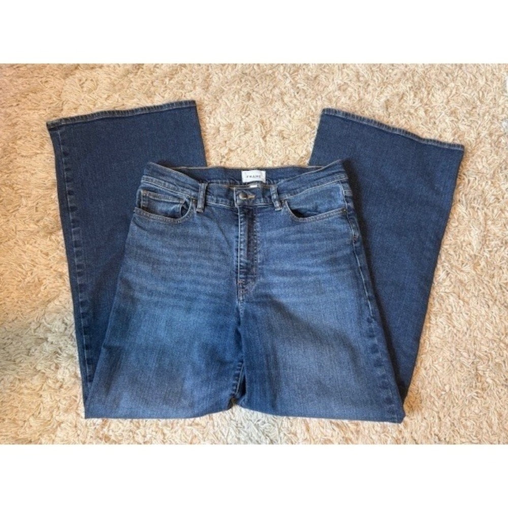 FRAME Wide Leg High Rise Jeans Size 30 Blue Denim Five Pocket Zip Fly